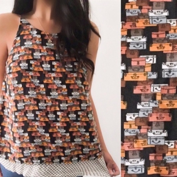 PORRIDGE Anthropologie Fun Vintage Luggage Print Top P/A31/3 - Picture 3 of 8